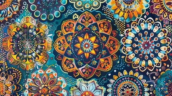 Obraz Ornate circular patterns known as mandalas are used in Islamic, Arabic, Indian, and Ottoman arts. These hand-drawn designs are popular decorative elements.