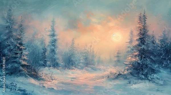 Fototapeta Winter Solstice Serenity: A Soft Pastel Interpretation.