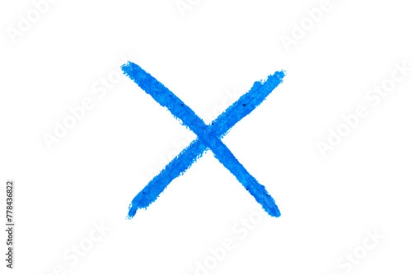 Fototapeta Letter X drawn with blue crayon on transparent background