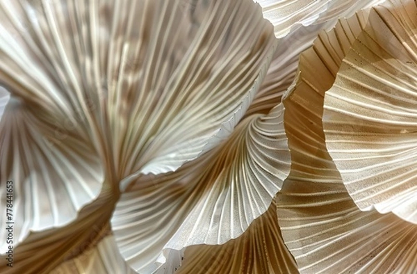 Fototapeta Beige Aesthetic Dried Leaves Delicate Background. Soft Wallpaper Texture of Transparent Macro Paper Leaves.