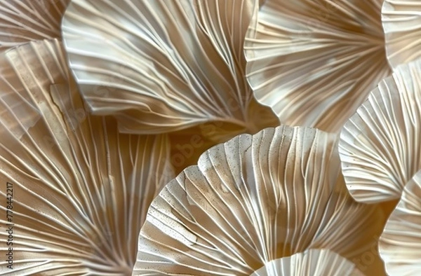 Fototapeta Beige Aesthetic Dried Leaves Delicate Background. Soft Wallpaper Texture of Transparent Macro Paper Leaves.
