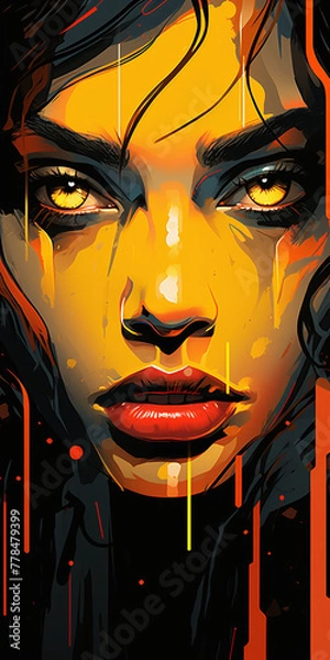 Fototapeta Dramatic Portrait: Woman's Face Illuminated in Neon Glow