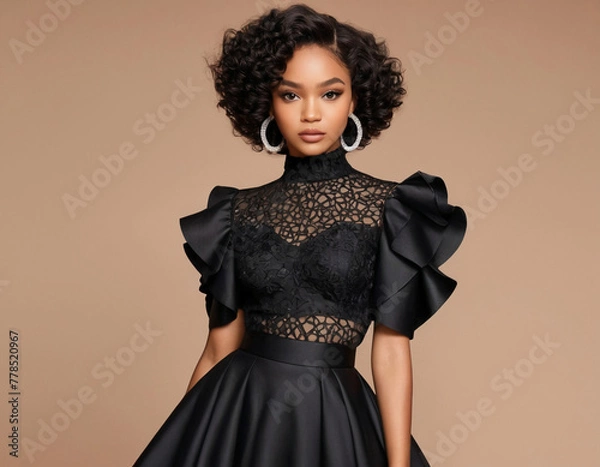 Obraz beautiful black supermodel in a black dress
