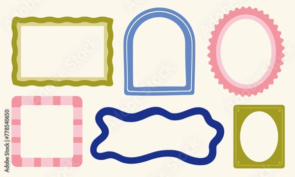 Fototapeta Abstract picture frame shapes. Trendy style decorative borders. Cool, fun illustration elements.