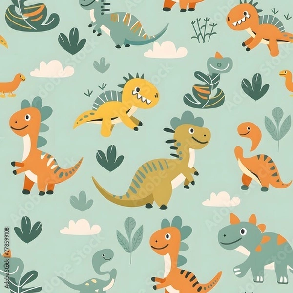 Obraz Cute cartoon pattern with dinosaur characters