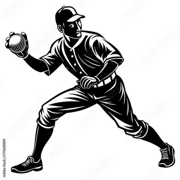 Fototapeta baseball player silhouette vector illustration,Ball,bat,baseball player characters,Holiday t shirt,Hand drawn trendy Vector illustration,player svg face,dragon on black background