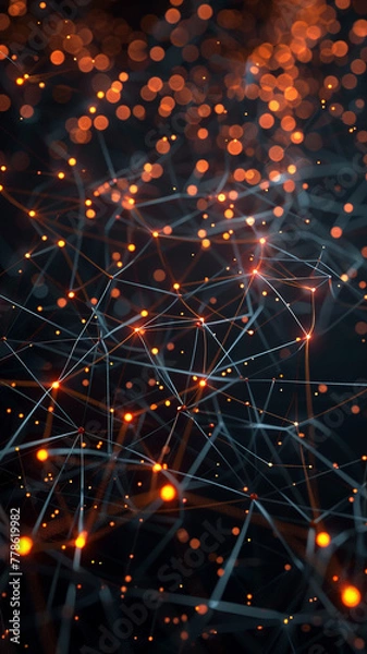 Fototapeta Dynamic Neon Light Network Visualization