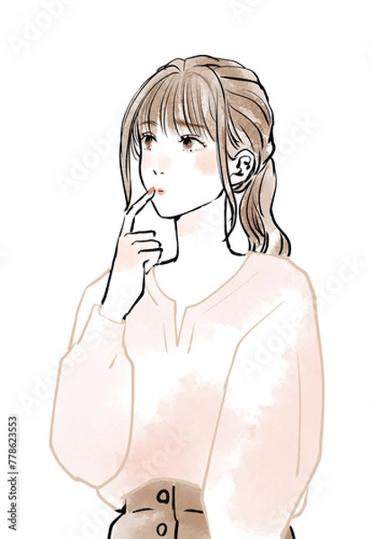 Obraz 上を見て考える若い女性