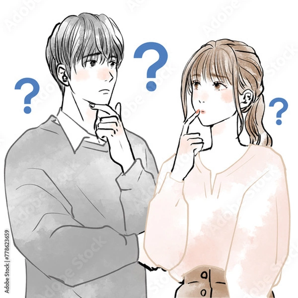 Obraz 疑問を持つ男性と女性