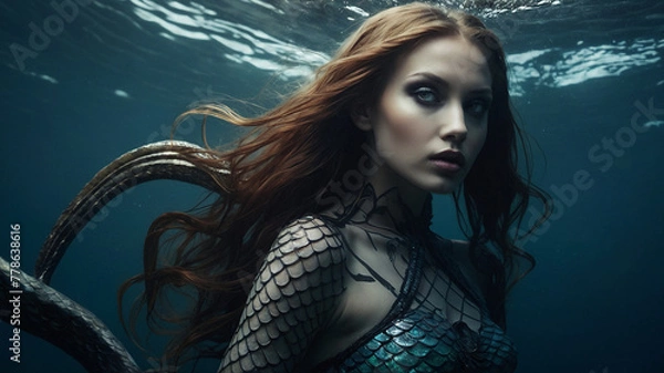 Fototapeta Shadow's Embrace The Enigmatic Allure of the Dark Fantasy Siren