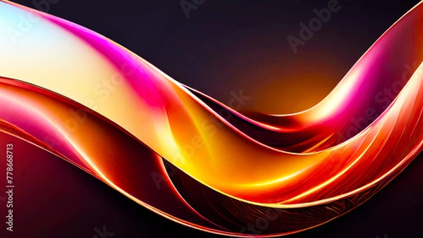 Fototapeta The glowing waves flow smoothly against the dark background