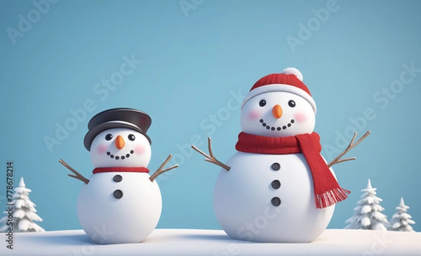 Obraz Cute snowman with copy space tint illustration , detailed