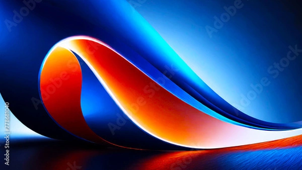 Fototapeta The glowing waves flow smoothly against the dark background