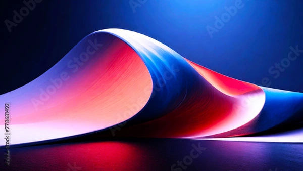 Fototapeta The glowing waves flow smoothly against the dark background