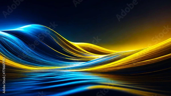 Fototapeta The glowing waves flow smoothly against the dark background