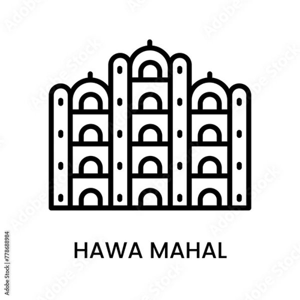 Obraz Hawa Mahal, Jaipur, Rajasthan, India. minimalist line art icon, historical landmark for web, mobile apps and UI.