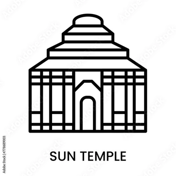 Obraz Sun Temple, Odisha, India. minimalist line art icon, historical landmark for web, mobile apps and UI.