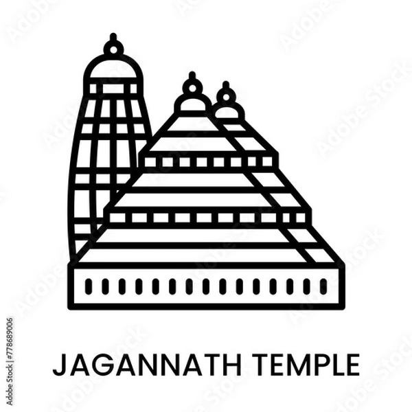 Obraz Jagannath, Puri, Odisha, India. minimalist line art icon, historical landmark for web, mobile apps and UI.
