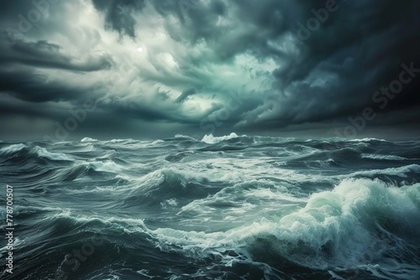 Obraz stormy sea with dark clouds and waves