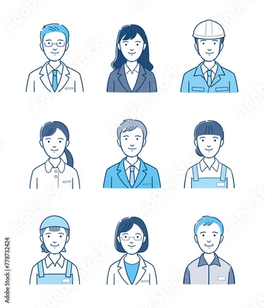 Obraz 色々な職業の人物イラストセット　青系