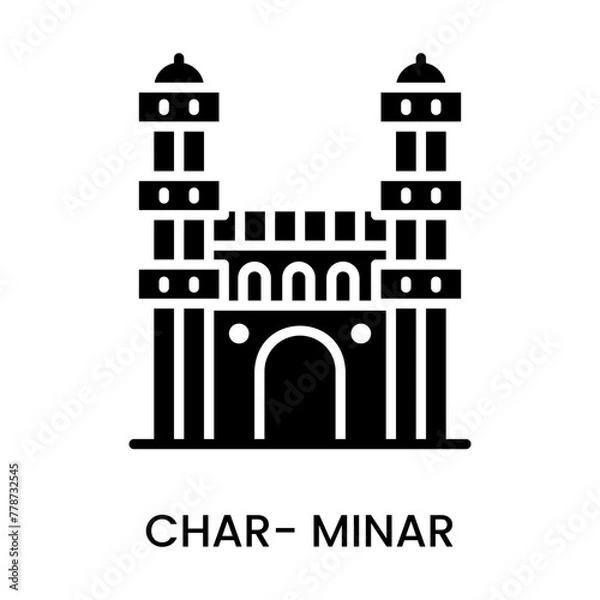 Obraz Char Minar, Hyderabad, Telangana, India. minimalist line art icon, historical landmark for web, mobile apps and UI.