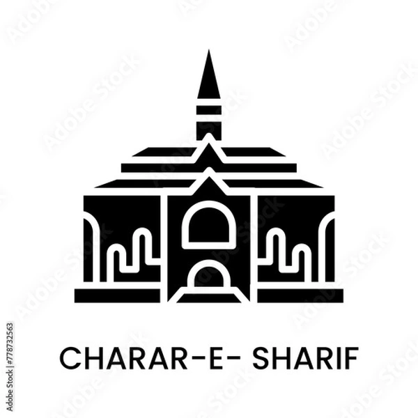 Obraz Charar-E-Sharif, Kashmir, India. minimalist line art icon, historical landmark for web, mobile apps and UI.