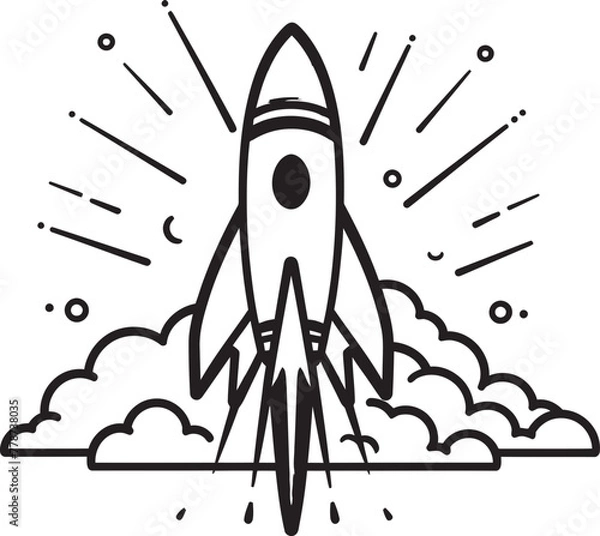 Obraz Interstellar Voyager Rocket Lineart Emblem Design Icon Cosmic Conquest Space Rocket Lineart Vector Logo