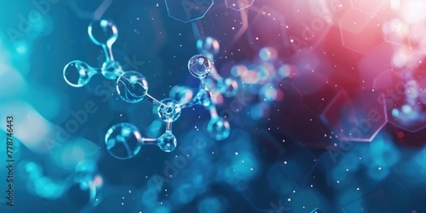 Fototapeta Background of molecular reactions science chemistry in blue space Technology