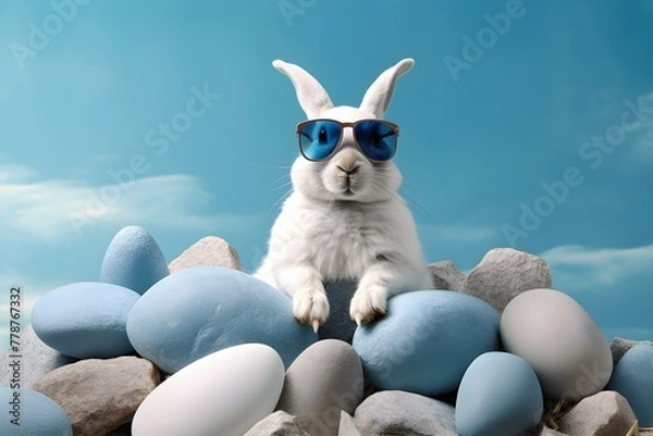 Obraz Cool Rabbit with Sunglasses Amongst Easter Eggs
