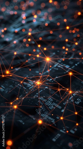 Fototapeta Dynamic Neon Light Network Visualization