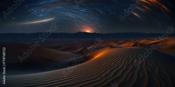 Fototapeta Desert Night Sky with Star Trails and a Meteor