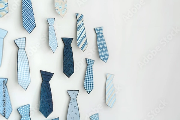 Obraz Many blue neckties on a white background. 3d rendering.