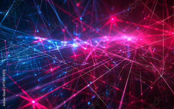 Fototapeta Dynamic Neon Light Network Visualization