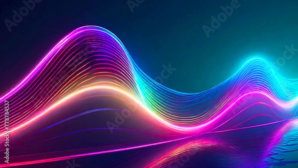 Fototapeta The glowing waves flow smoothly against the dark background