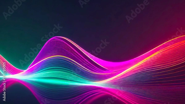 Fototapeta The glowing waves flow smoothly against the dark background