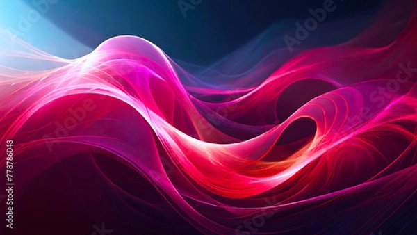 Fototapeta The glowing waves flow smoothly against the dark background