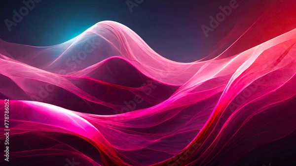 Fototapeta The glowing waves flow smoothly against the dark background