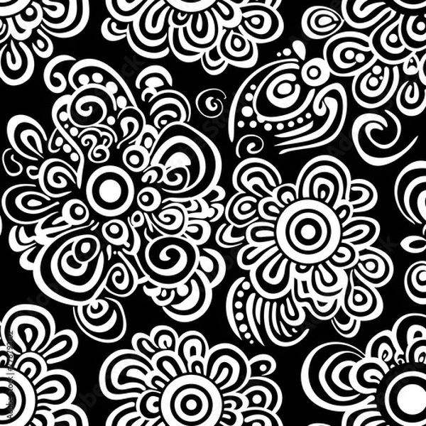 Fototapeta black and white seamless pattern ai generative 