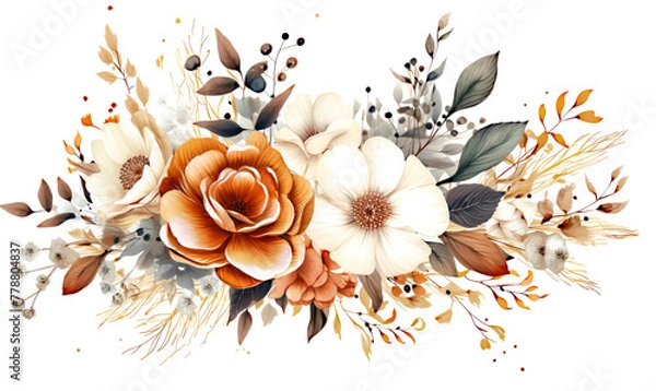 Fototapeta Watercolor Boho Floral Banner Background with Copy Space