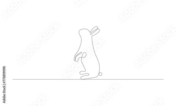 Fototapeta A single, continuous line drawing of the Easter Bunny. Beautiful ear adorned rabbit silhouette in a simple, basic design for a spring themed greeting card and web banner.