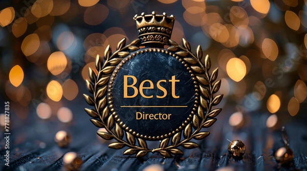 Fototapeta Best Director graphic of the prestigious award in gold color showing the nominations. Best Director logo, designed in festive festival style