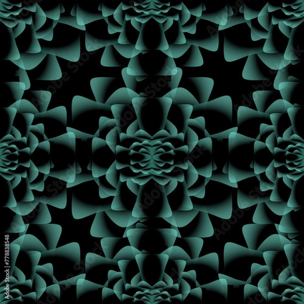Fototapeta abstract magical technical futuristic background with waves and elements, dark natural atmosphere, modern futuristic design in black and dark green, dark wallpaper, seamless pattern in 3d with curves	