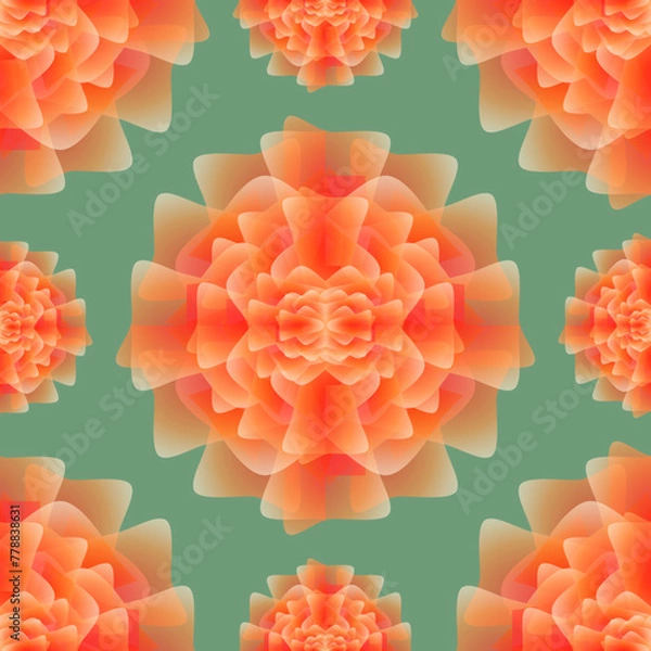 Fototapeta seamless pattern with flowers, abstract vector design, summer pattern in orange red and green, abstract summer flowers abstract graphic ornament, ideal for fashion, textiles and paper design