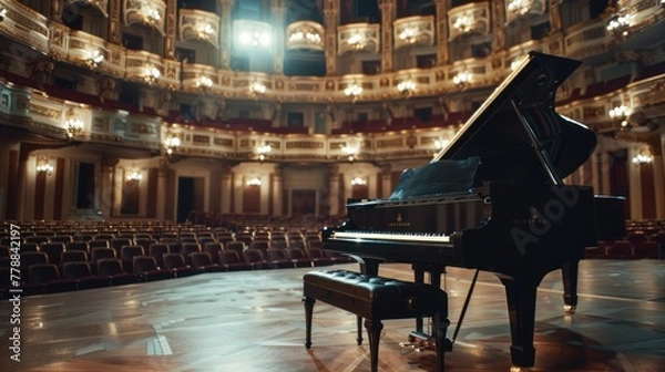 Fototapeta A piano on a luxurious stage in the room