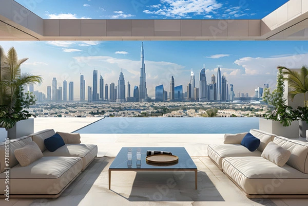 Obraz dubai skyline infinity pool appartment property for sale 2030 