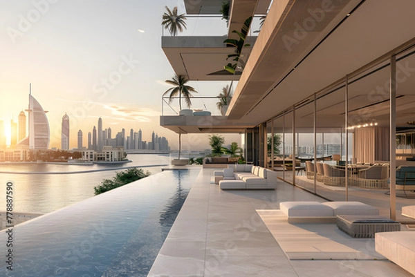 Obraz dubai skyline infinity pool appartment property for sale 2030 