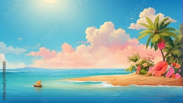 Fototapeta summer vector background with beach illustrations