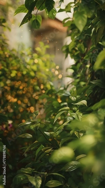 Fototapeta Lush Greenery Background with Enchanting Bokeh Lights