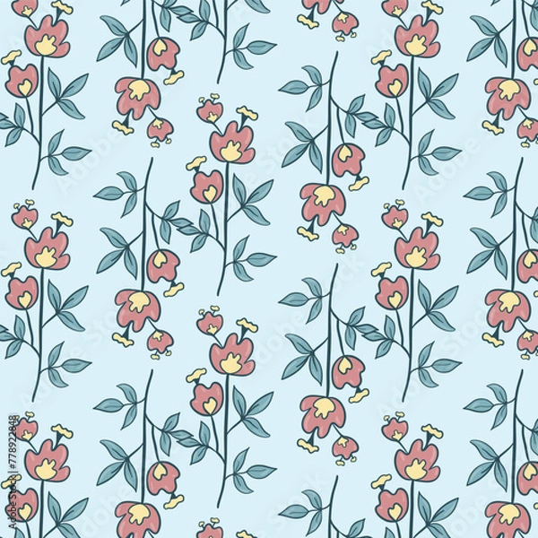 Obraz Seamless flowewrs and leaves pattern. Vector illustration