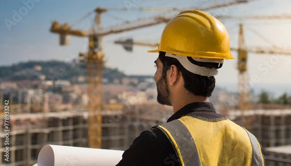 Obraz ingegnere geometra cantiere casco 